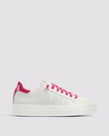 Side angle of white platform sneakers