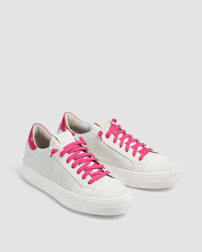 Back angle of white platform sneakers