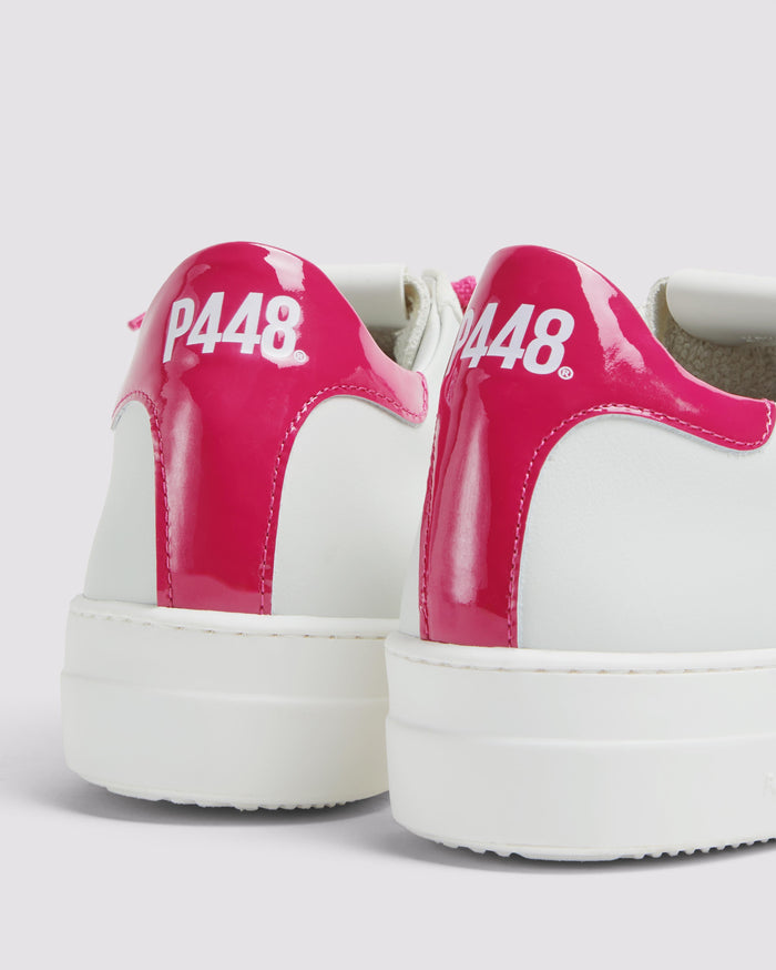 Side angle of white platform sneakers
