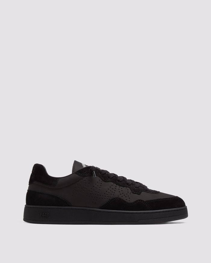 Side angle of black sneakers