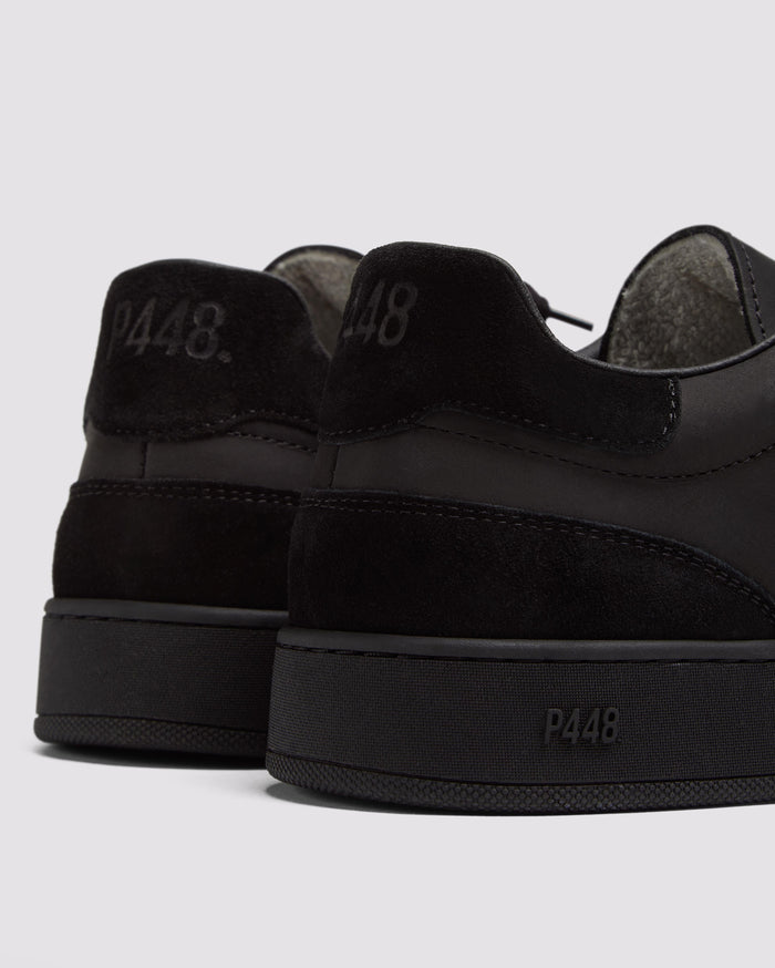 Side angle of black sneakers
