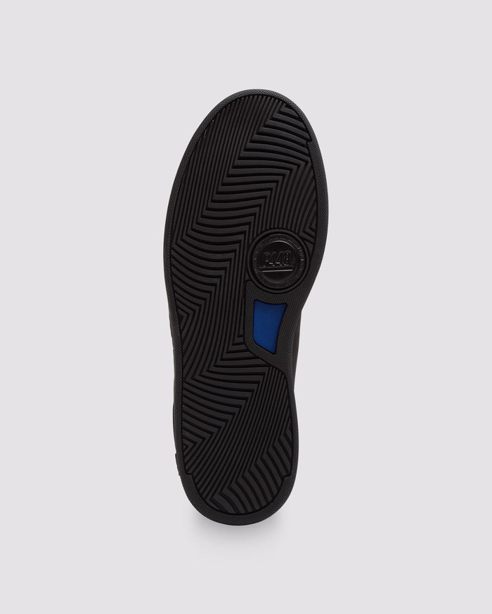 Bottom angle of black sneakers