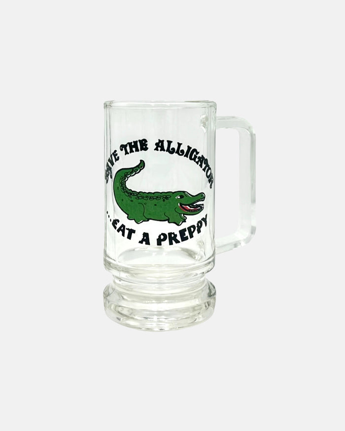Vintage "Save the Alligator Eat a Preppy" Glass Stein