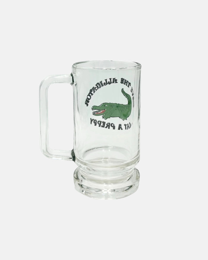 Vintage "Save the Alligator Eat a Preppy" Glass Stein