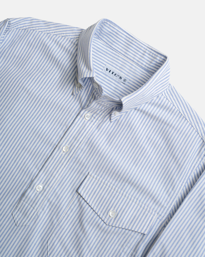 Vito's Blue & White Stripe Popover Oxford Shirt