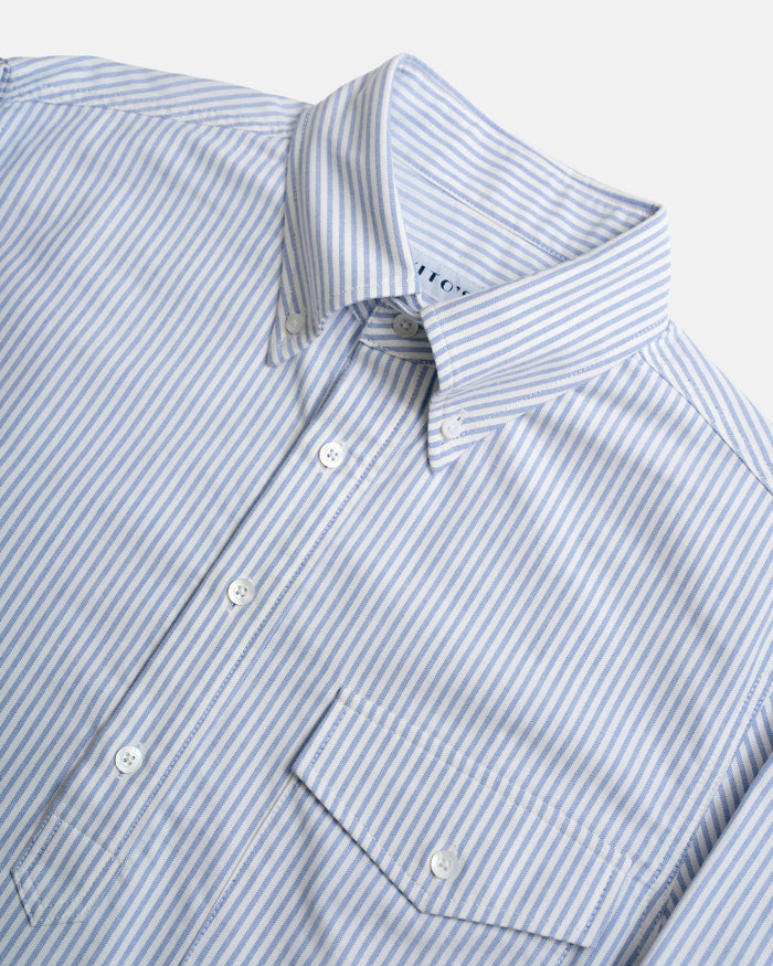 Vito's Blue & White Stripe Popover Oxford Shirt