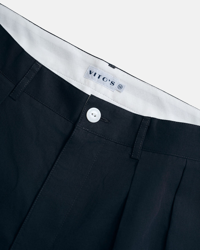 Vito's Charcoal Navy Cotton/Linen Pleated Short