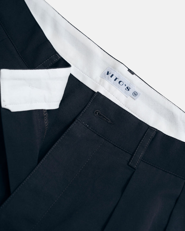Vito's Charcoal Navy Cotton/Linen Pleated Short