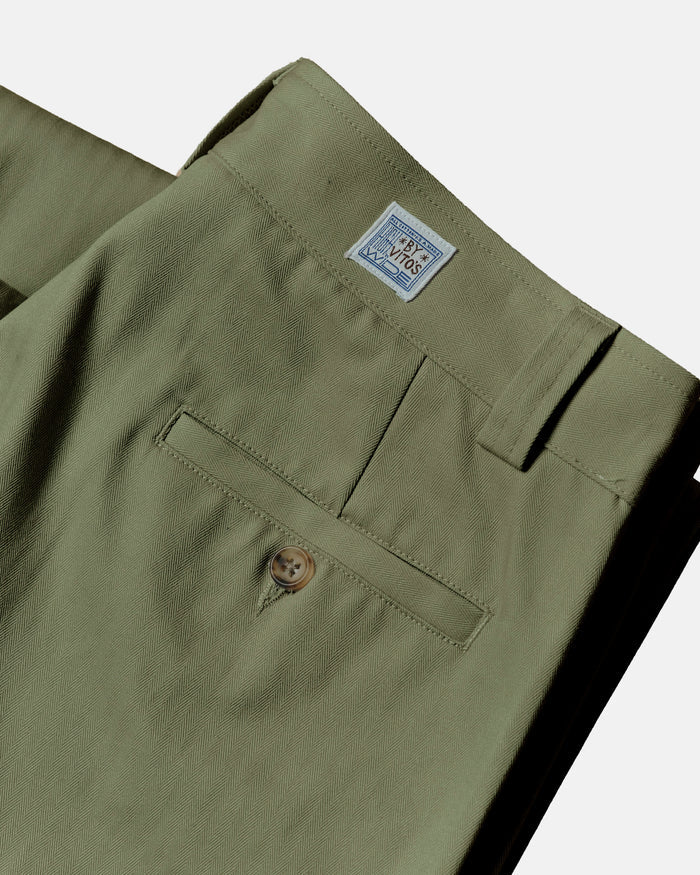 Vito's Foliage Green Herringbone High n' Wide Pant