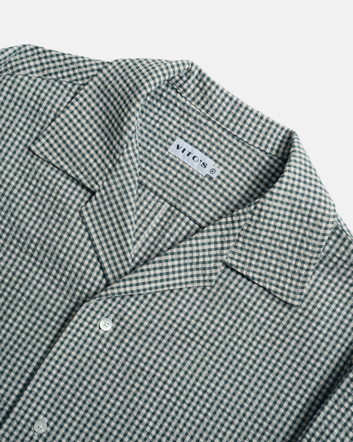 Vito's Seafoam Green & White Gingham Seersucker Sport Shirt