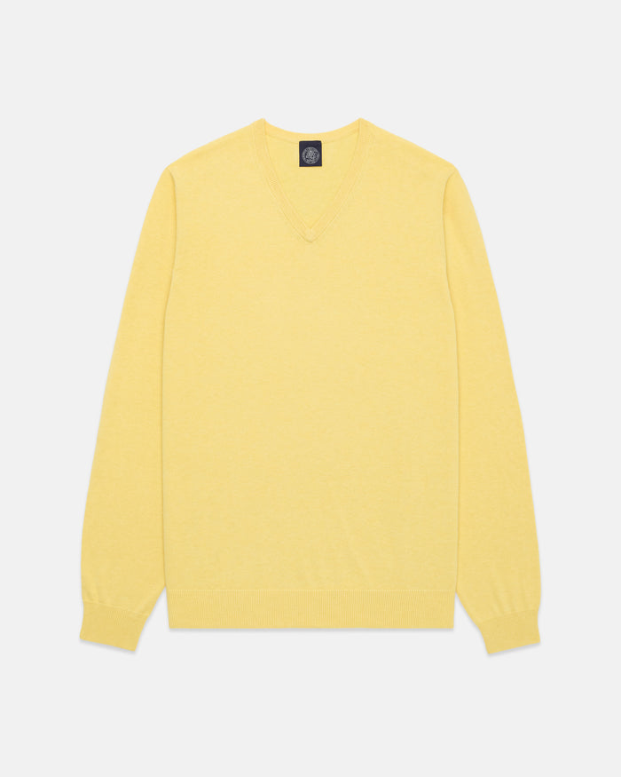 Yellow Cotton-Cashmere V-Neck Sweater