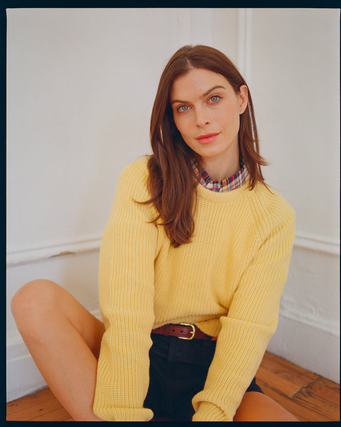 Yellow Shaker Knit Cotton Crew Neck Sweater