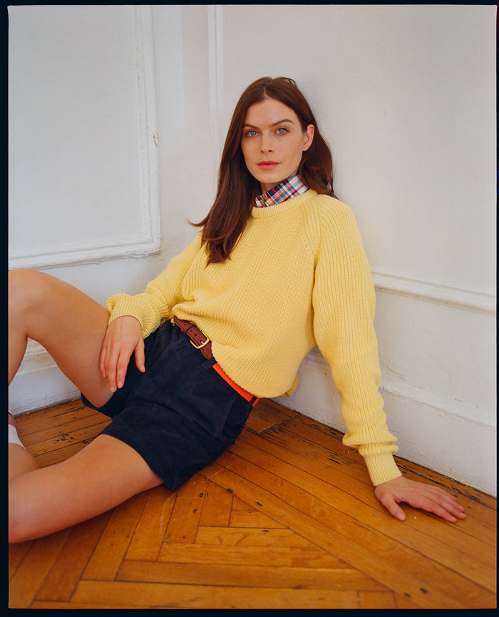 Yellow Shaker Knit Cotton Crew Neck Sweater